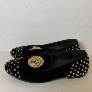 Harpelunde Velvet Loafers Men's 9 Black Gold Spikes Décor